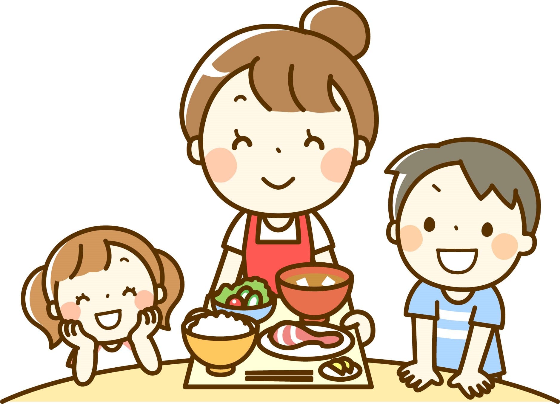 親子で食卓を囲む様子を描いたイラスト